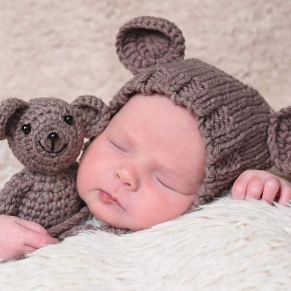🐻 Grey Brown Bear Knit Newborn 🐻 Halloween Costume 🎃 Photography Outfit 📸